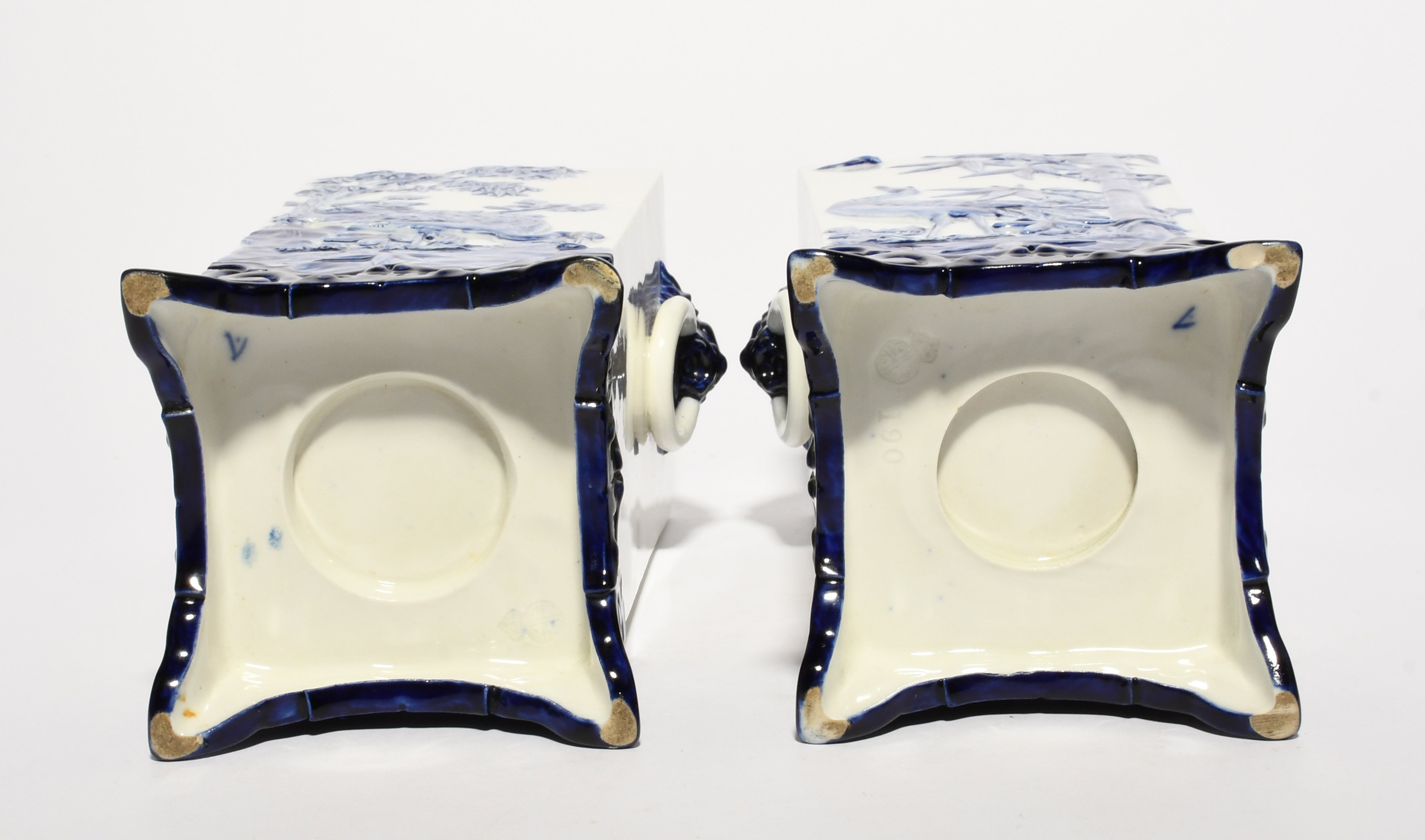 A pair of Royal Worcester Aesthetic Movement 'Japonism' vases, c.1870, the square forms moulded in - Image 4 of 4