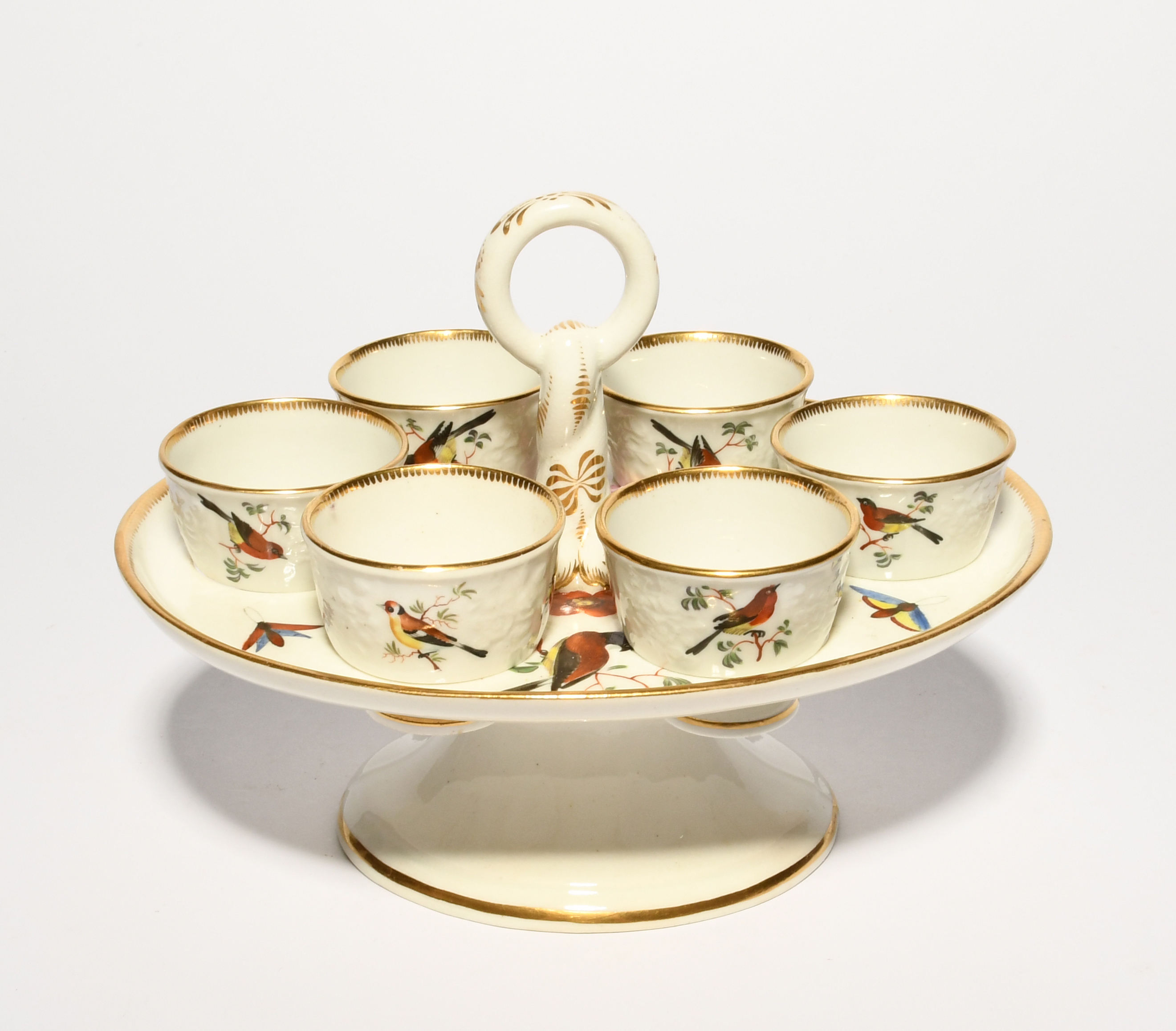 An English porcelain cruet with six egg cups, early 19th century, the oval form painted with - Image 2 of 2