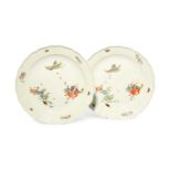 A pair of large Meissen chargers, c.1735, painted in the Kakiemon palette with the koreanische