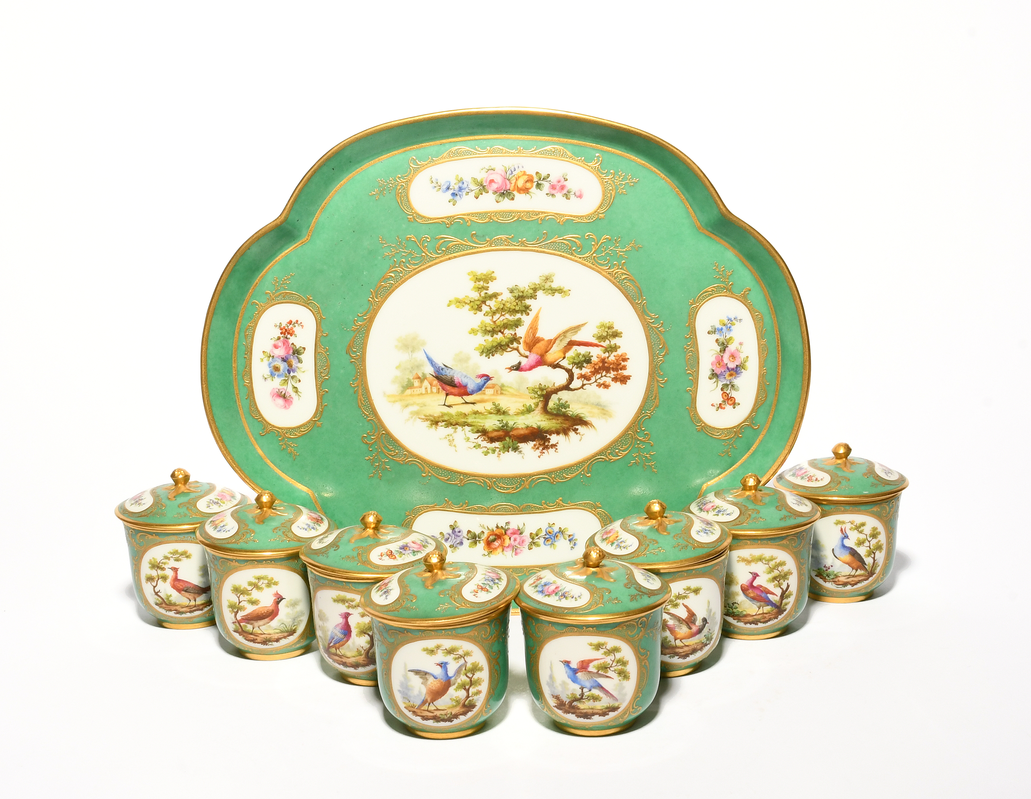 A Continental porcelain set of eight custard cups and covers with stand, late 19th century, - Image 3 of 3