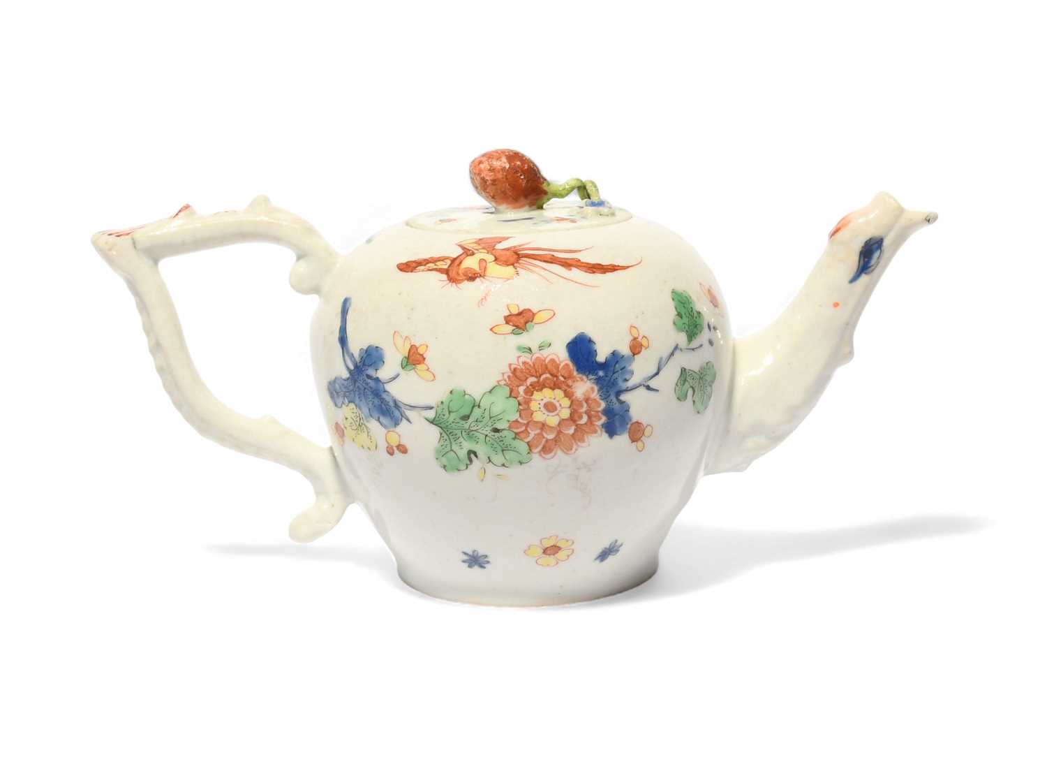 A rare and early Longton Hall teapot and cover, c.1752, modelled after Meissen with a small bullet- - Image 2 of 4