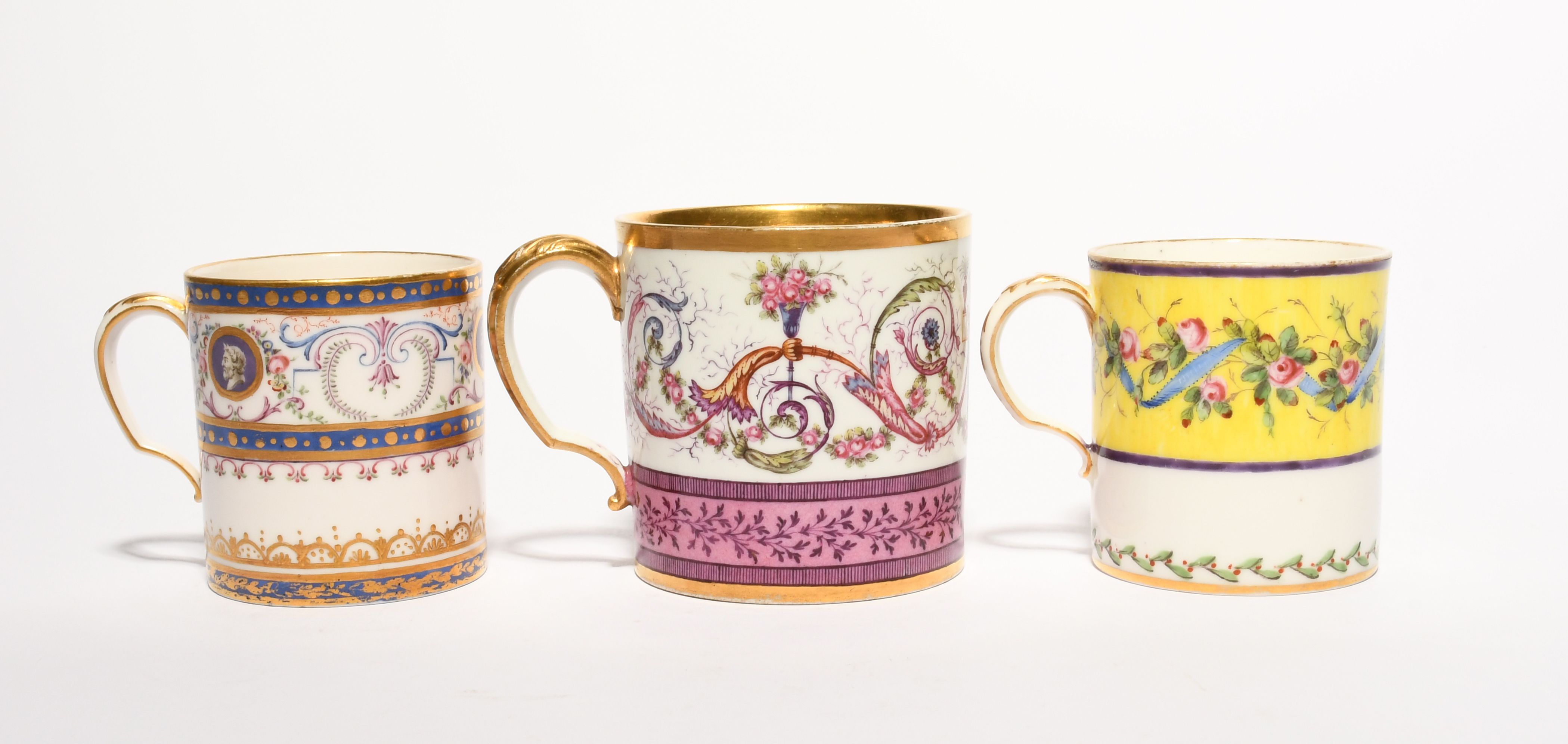 Three Sevres coffee cans (gobelets litron), c.1779-1800, the largest painted with pink roses - Image 3 of 4