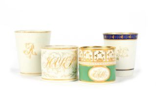 Two Barr Worcester beakers and two Flight, Barr and Barr coffee cans or small mugs, c.1800-35, the