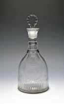 An armorial glass decanter and stopper, late 18th century, of mallet shape, engraved with an