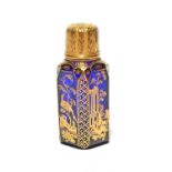 A glass scent bottle decorated in the workshop of James Giles, c.1770, the rich blue glass of