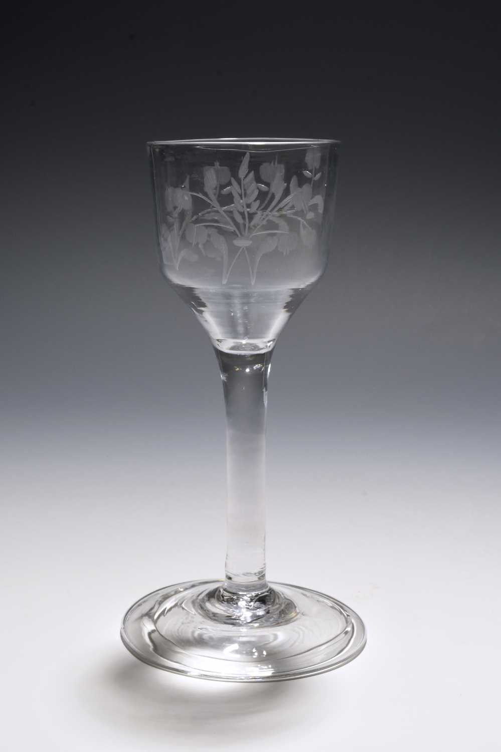 A small cider glass, c.1750, the ogee bowl engraved with a fruiting apple branch, the reverse with a - Image 2 of 2