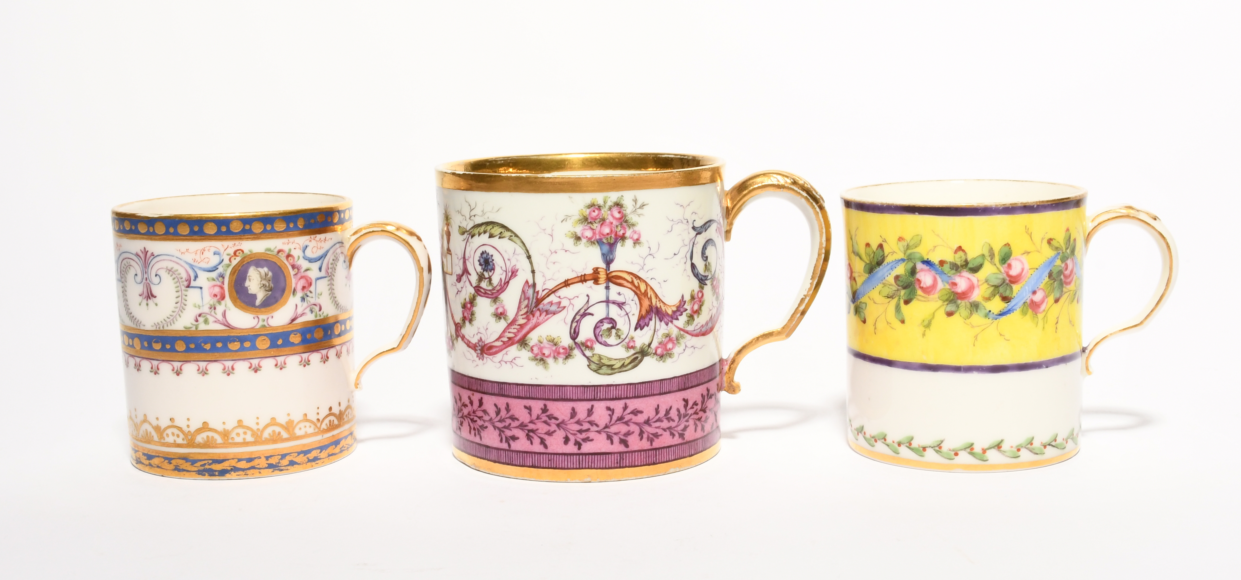 Three Sevres coffee cans (gobelets litron), c.1779-1800, the largest painted with pink roses - Image 2 of 4