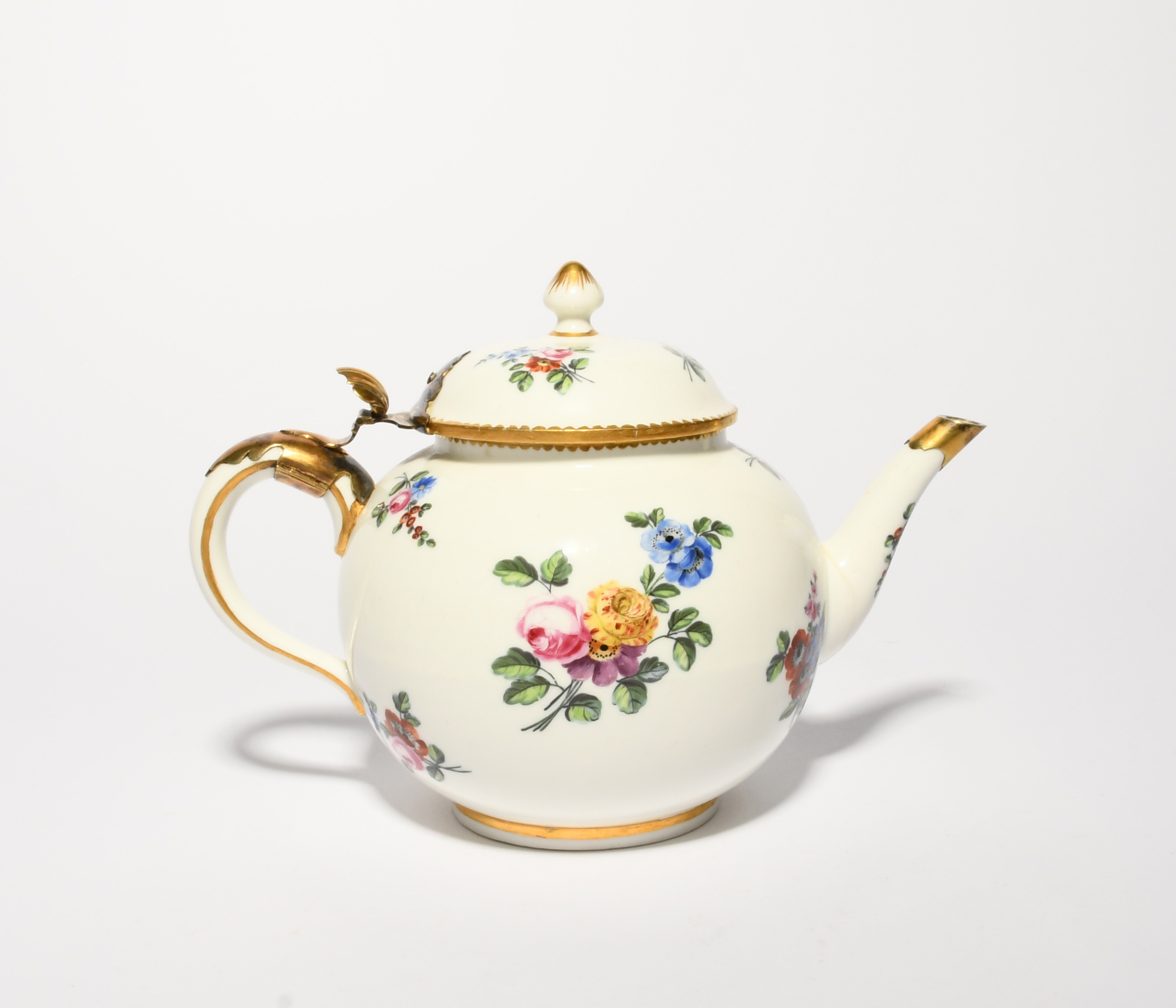 A large Sèvres teapot, c.1760, the globular body painted with sprays of European flowers on a - Image 2 of 3