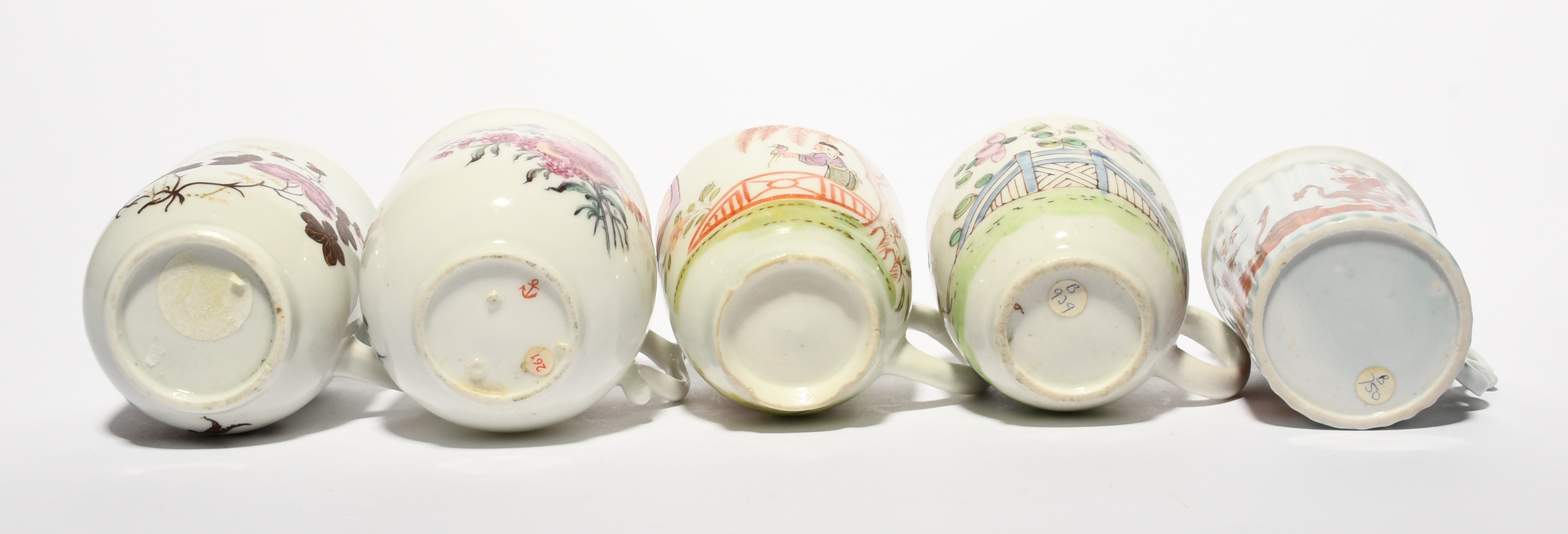 Six English porcelain coffee cups, c.1754-70, including a William Reid (Liverpool) fluted example - Image 2 of 3