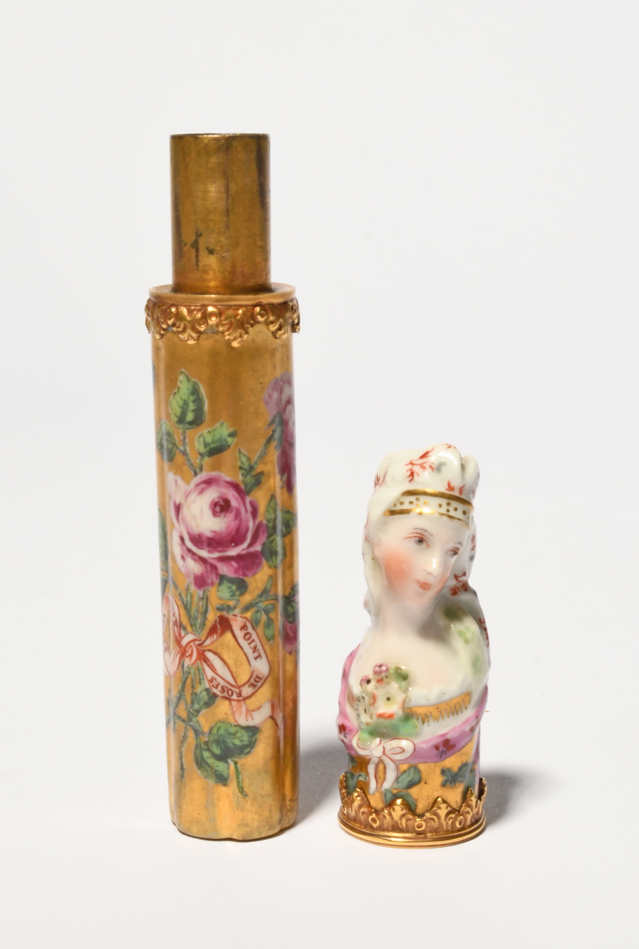 A Chelsea etui or bodkin case, c.1760, the top modelled as the head and shoulders of a young woman - Image 2 of 3