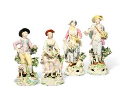 Two pairs of Derby figures, c.1760, one pair of the Dresden Shepherds, the other of the Garland