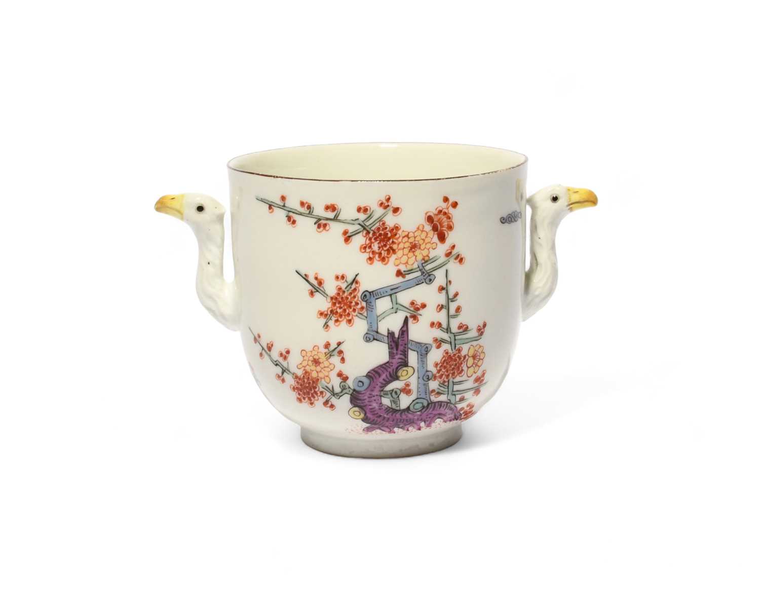 A Meissen two-handled cup, c.1730, painted in Kakiemon enamels with the Gelbe Löwe pattern, a - Image 2 of 3