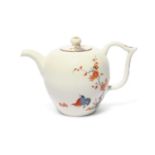 A small Meissen teapot and cover, c.1725-30, of bullet shape, painted in Kakiemon enamels with the
