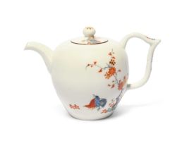 A small Meissen teapot and cover, c.1725-30, of bullet shape, painted in Kakiemon enamels with the