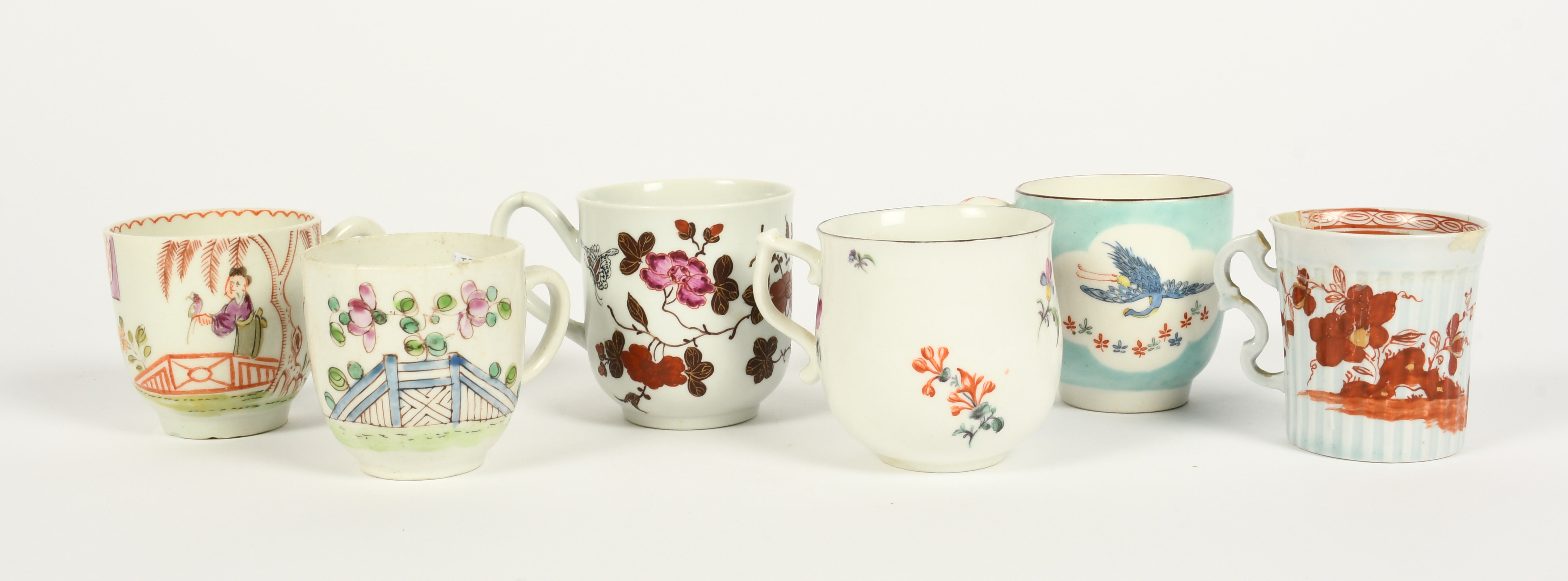 Six English porcelain coffee cups, c.1754-70, including a William Reid (Liverpool) fluted example - Image 3 of 3