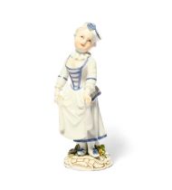 A Meissen figure of a child dressed as Columbine, mid 18th century, the young girl wearing a white