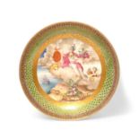A Continental porcelain saucer of Russian significance, c.1770, painted with Victory holding a