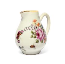 A Chinese porcelain London-decorated milk jug, c.1750, the decoration a little later, finely painted