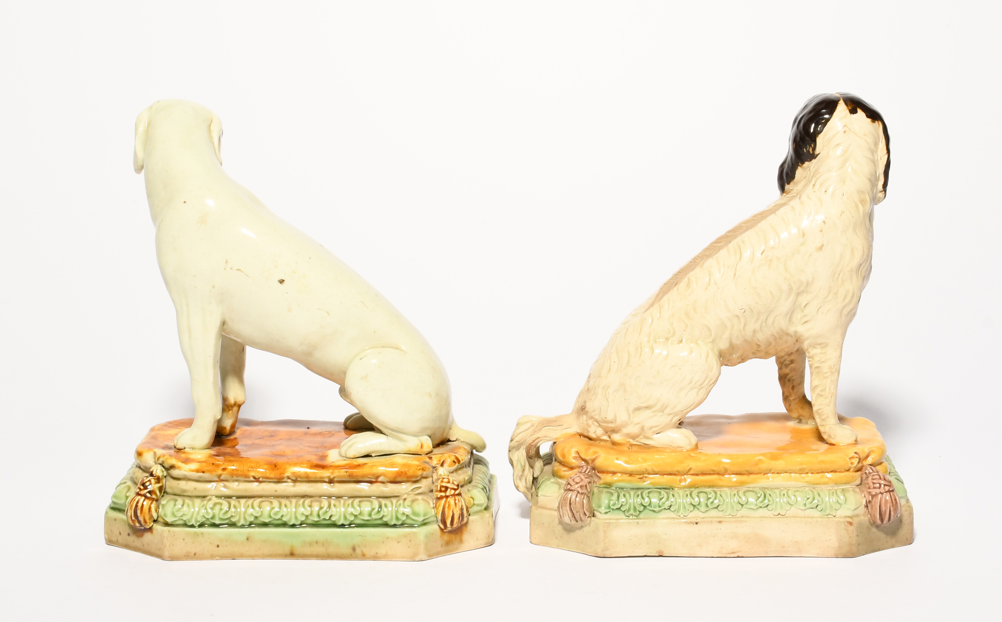 A pair of Wood type pearlware figures of dogs, c.1785-95, modelled as a spaniel and a pointer seated - Image 2 of 2