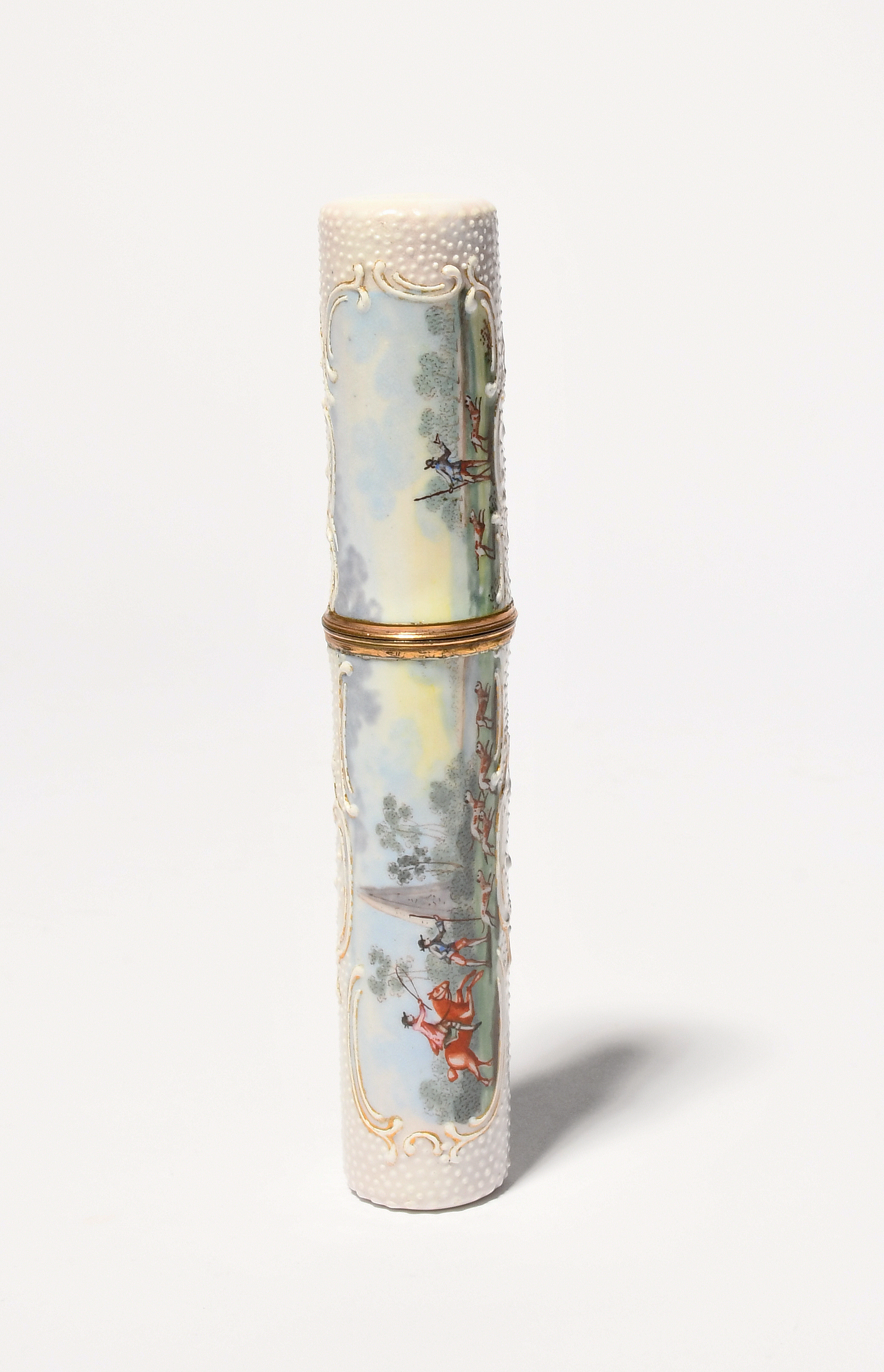 A good South Staffordshire enamel etui or bodkin case, c.1770, the cylindrical body painted with - Image 3 of 5