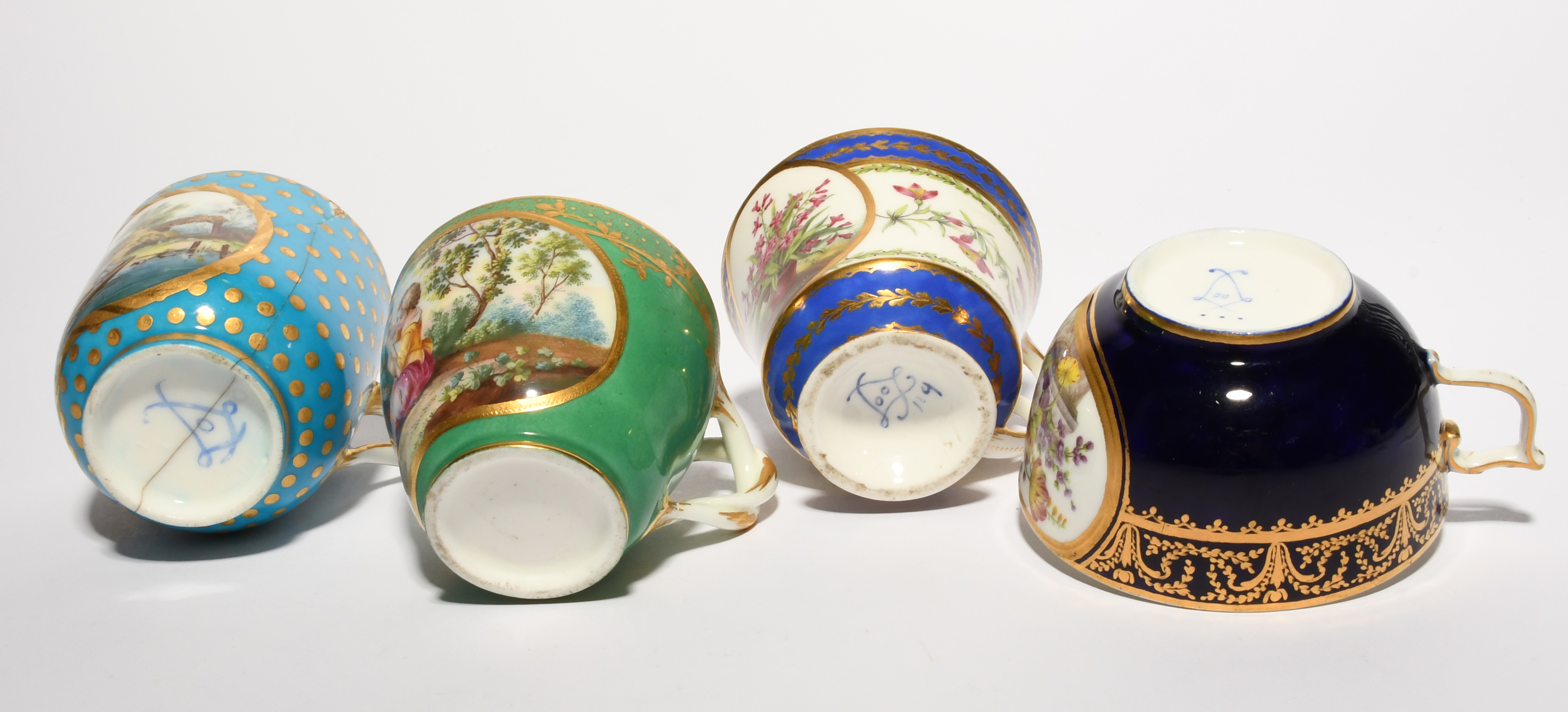 Four Sèvres cups, date codes for 1767 and 1791, one cup painted by Jean-Baptiste Tandart with - Image 3 of 3