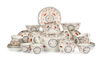 A rare Factory Z (Staffordshire) porcelain part tea service, c.1800, decorated in red, blue and
