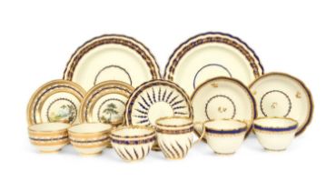 A group of Derby teawares, c.1790, including a pair of teabowls and saucers painted probably by
