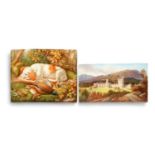 Two English porcelain rectangular plaques, 19th century, one painted by Evans with a view of