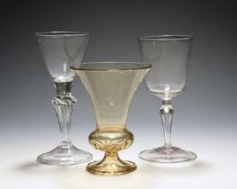 A façon de Venise wine glass, early 18th century, the generous bowl raised on a hollow stem, a façon