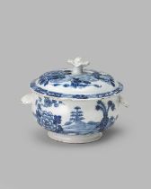 A rare and previously unrecorded Irish delftware tureen and cover, c.1760, the circular form with