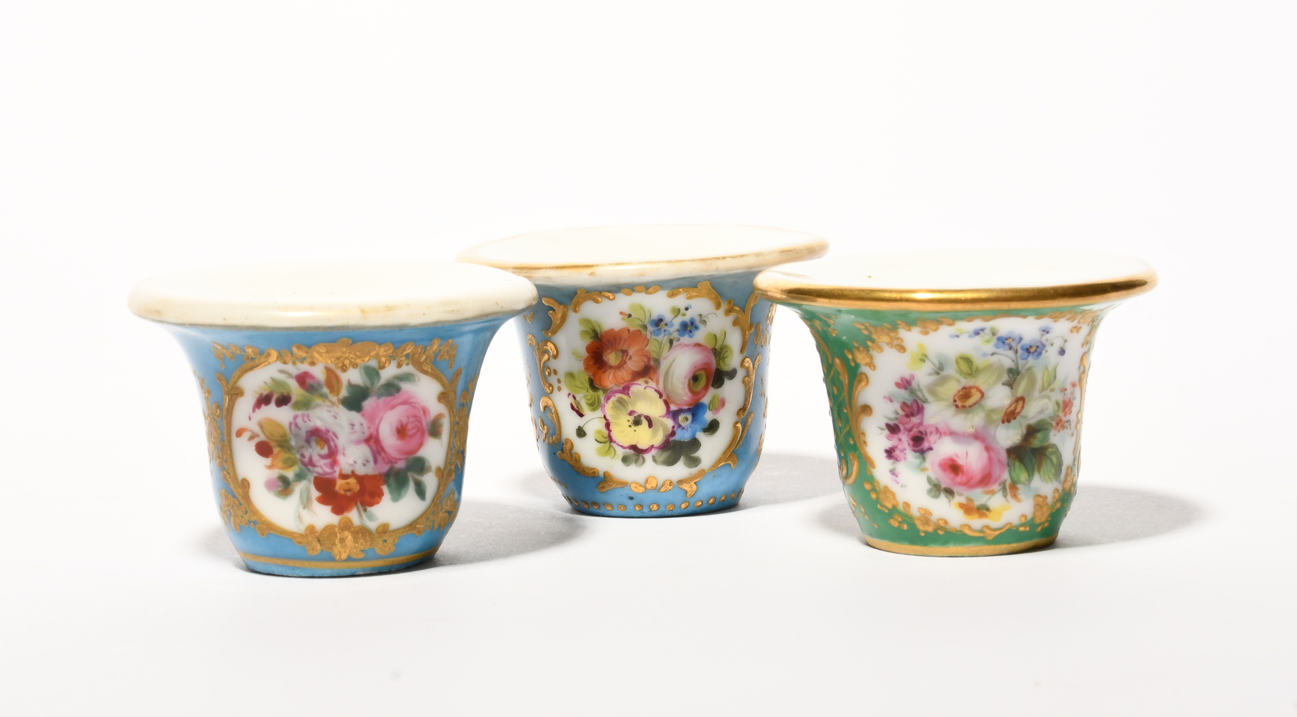 Three Paris porcelain rouge pots, c.1830, possibly Jacob Petit, one painted with a seated pastoral - Image 2 of 2
