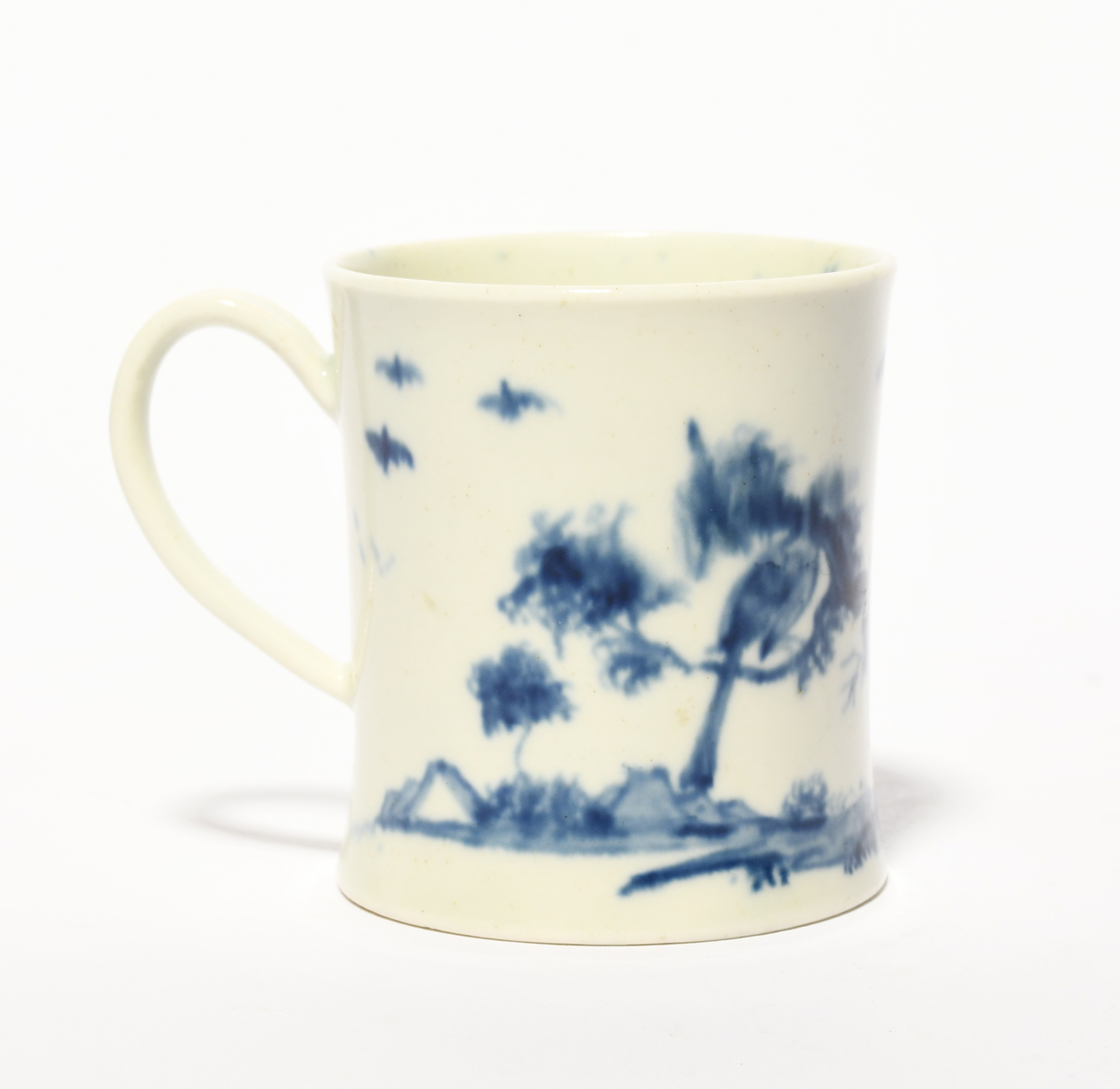 A Worcester blue and white coffee can or small mug, c.1757-58, painted with the Listening Birds - Image 2 of 2