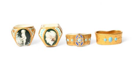 Two Minton porcelain scarf rings, late 19th/early 20th century, painted by Boullemier, one with a