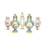 A pair of Coalport vases and covers, 19th century, in the Sèvres manner, painted with panels of