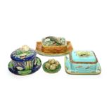 Three Majolica tureens or pots and covers, 19th century, one Joseph Holdcroft and modelled with a