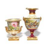 Two Flight Barr and Barr vases, c.1820-30, one well painted with a dog chasing a mallard duck onto
