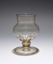 A façon de Venise thistle-shaped glass, late 17th century, the round bowl moulded to the base with