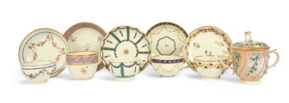 A group of early Derby and Chelsea-Derby teawares, c.1770-90, including four teabowls and saucers