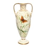 A fine Staffordshire porcelain vase, 1st half 19th century, well painted with butterflies,