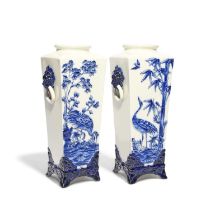 A pair of Royal Worcester Aesthetic Movement 'Japonism' vases, c.1870, the square forms moulded in
