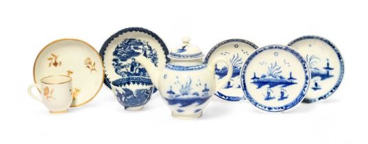 A small collection of Caughley miniature teawares, c.1770-80, including a teapot and cover and three