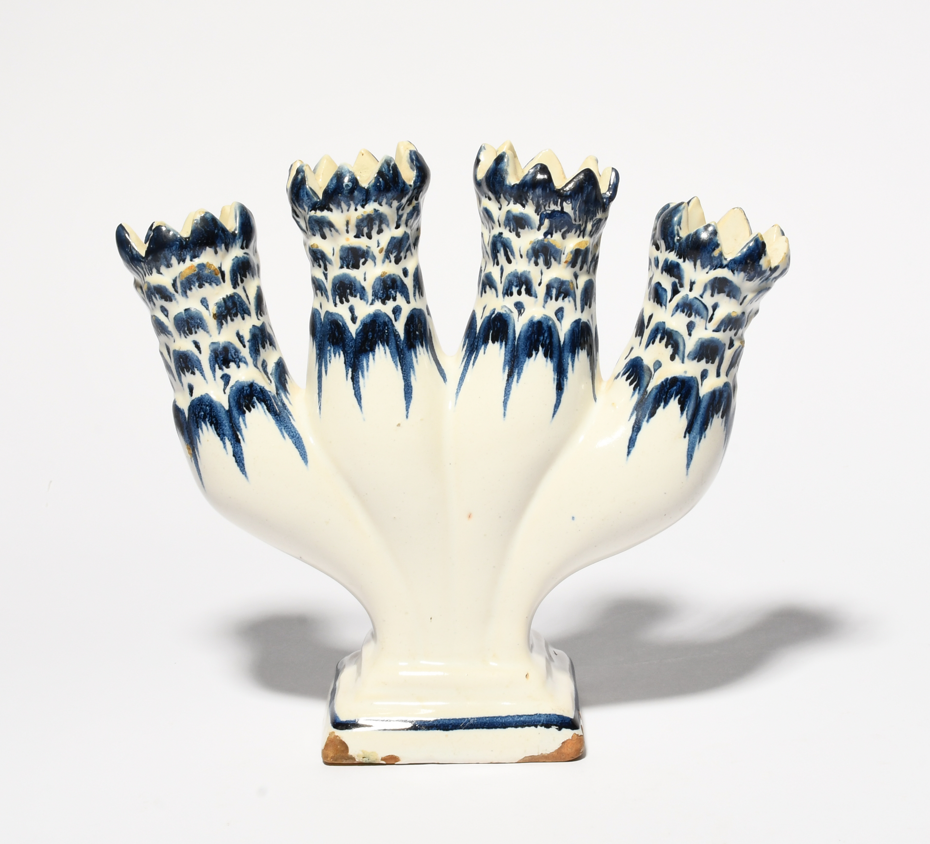 A Delft tulipiere or flower vase, late 18th century, formed of four apertures moulded with - Image 2 of 2