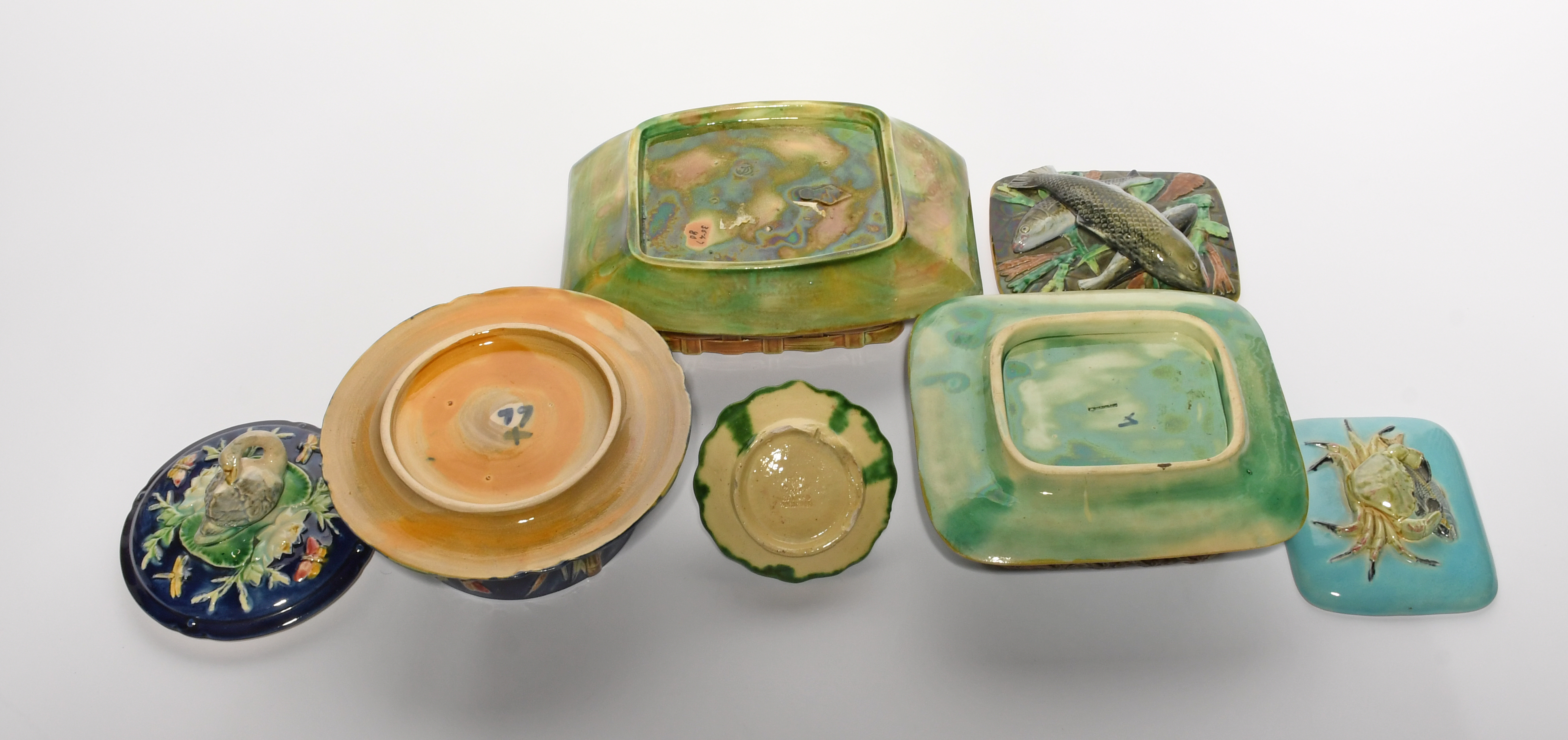 Three Majolica tureens or pots and covers, 19th century, one Joseph Holdcroft and modelled with a - Image 2 of 2