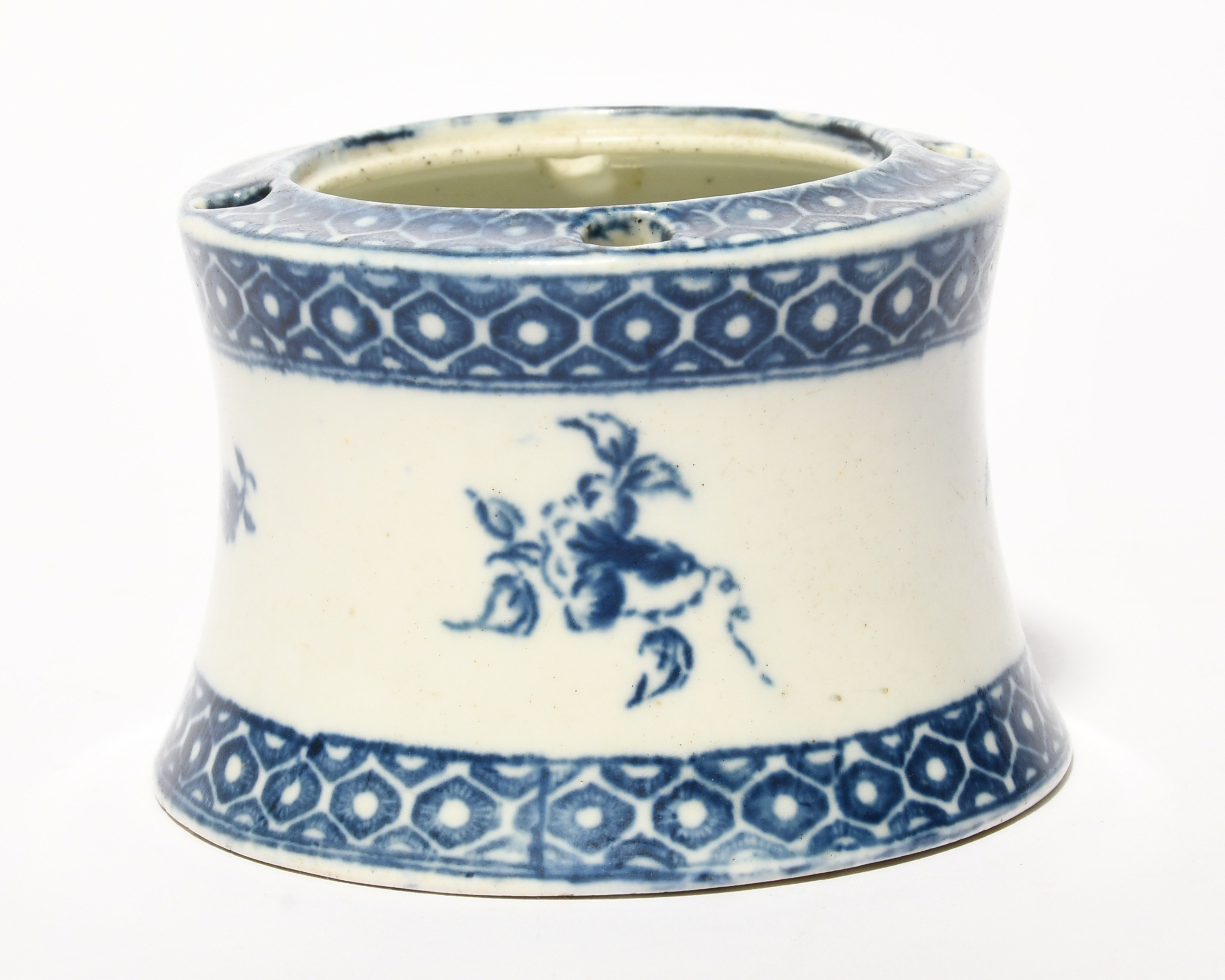 A rare Caughley blue and white inkwell, c.1780, of capstan shape, printed with small flower sprigs - Image 2 of 2