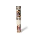 A Meissen silver-mounted etui or bodkin case, c.1760, the cylindrical form finely painted with
