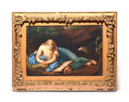 A German porcelain rectangular plaque, 19th century, probably Berlin (KPM), painted with the