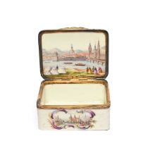 A good Meissen silver-gilt mounted box, mid 18th century, the exterior painted with vignettes of