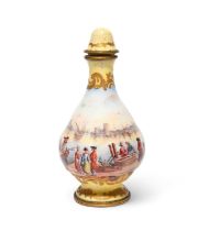 A Continental enamel scent bottle, late 18th/early 19th century, the bottle form painted with a