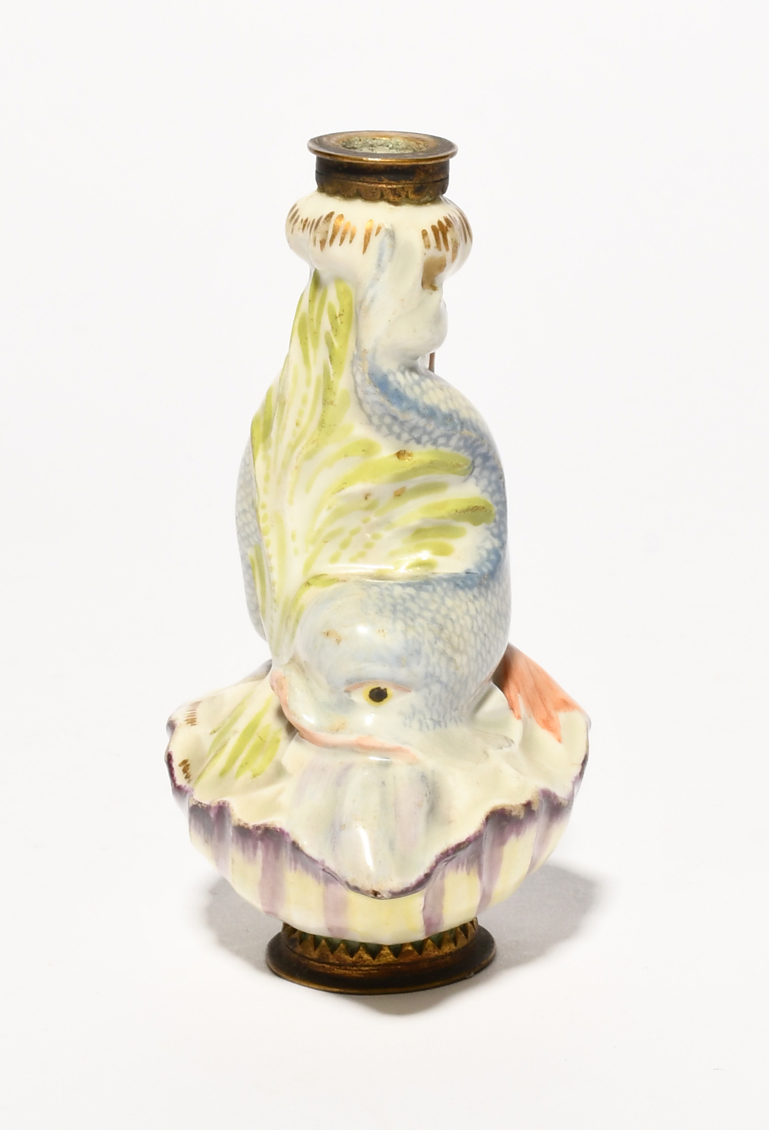 An English porcelain scent bottle, probably late 18th century, modelled in the Chelsea manner with - Image 3 of 3