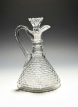 A ship's claret jug and stopper, c.1800-10, the tapering conical body cut with concentric bands of